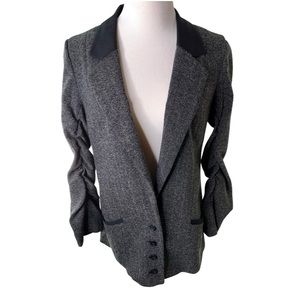 FINAL SALE Jack by BB Dakota Gray Tweed Long Blazer Black Trim Ruched Sleeves M